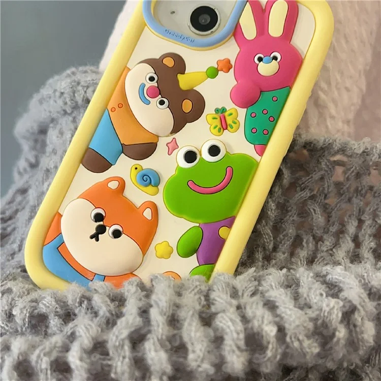 For iPhone 15 Silicone Case Cute 3D Animal Collection Pattern Shockproof Phone Back Cover
