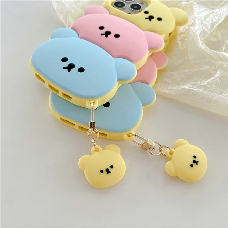 Funda de Silicona para iPhone 16 Pro Max con Diseño de Tres Ositos Adorables, Resistente a Golpes, con Colgante Decorativo