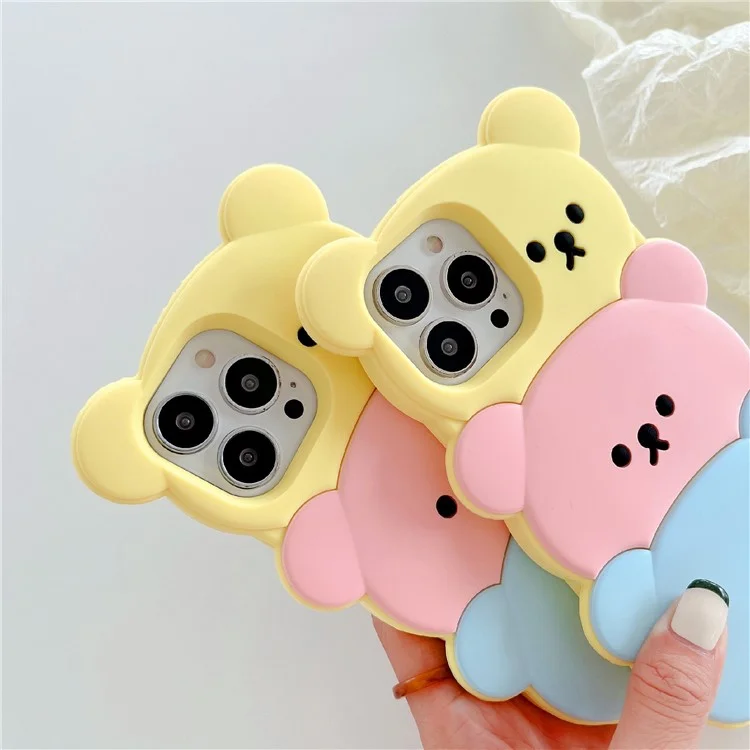 Funda de Silicona para iPhone 16 Pro Max con Diseño de Tres Ositos Adorables, Resistente a Golpes, con Colgante Decorativo