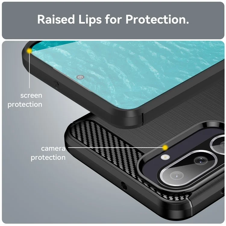Étui pour Samsung Galaxy M56 5G / F56 5G Protection Téléphone Texture Fibre de Carbone Brossée - Noir