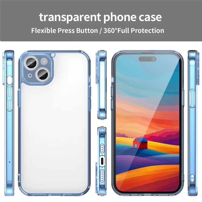 For iPhone 15 Plus Case TPU + Acrylic Phone Back Cover Anti Yellowing - Blue