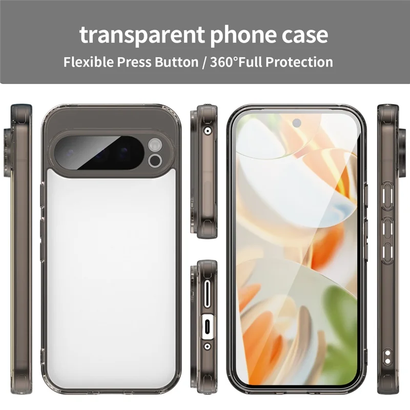 For Google Pixel 9 Pro Case TPU + Acrylic Phone Back Cover Anti Yellowing - Black