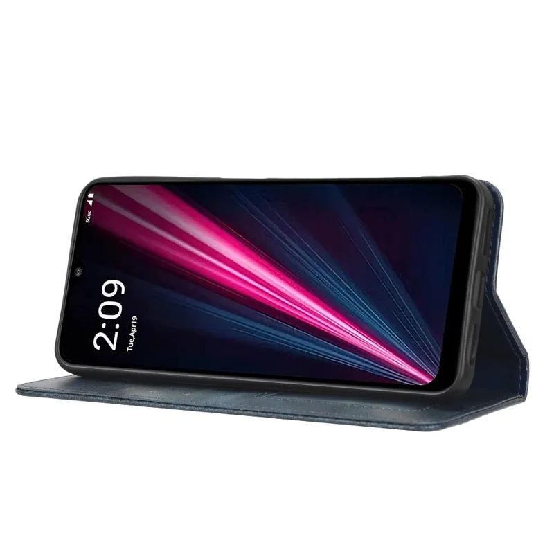 For T-Mobile REVVL 6 5G / Telekom T Phone 5G / T-Mobile T Phone 5G PU Leather Wallet Stand Folio Case Retro Texture Imprinted Pattern Magnetic Absorption Phone Cover - Blue