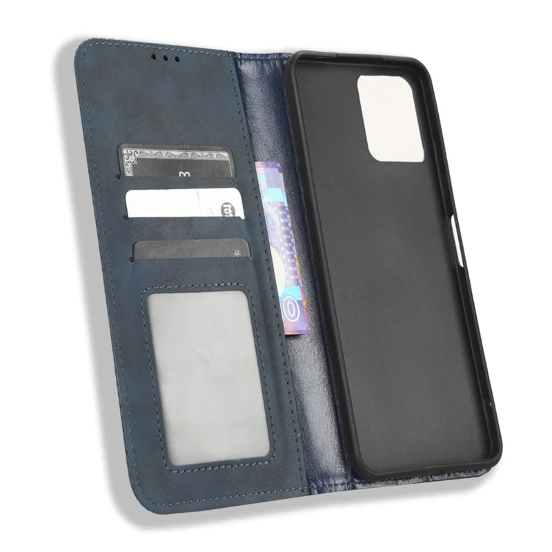For T-Mobile REVVL 6 5G / Telekom T Phone 5G / T-Mobile T Phone 5G PU Leather Wallet Stand Folio Case Retro Texture Imprinted Pattern Magnetic Absorption Phone Cover - Blue