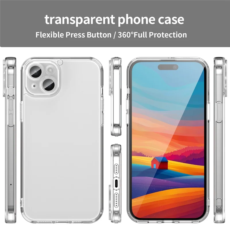 For iPhone 15 Case TPU + Acrylic Phone Back Cover Anti Yellowing - Transparent