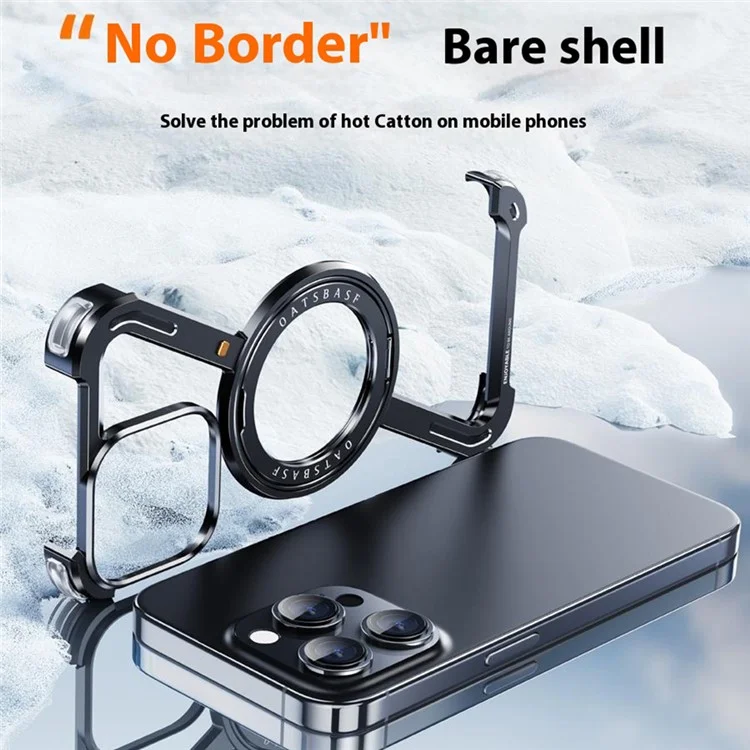 For iPhone 14 Pro Bumper Case Z-Shape Design Magnetic Boardless Phone Back Cover with Kickstand - Black
