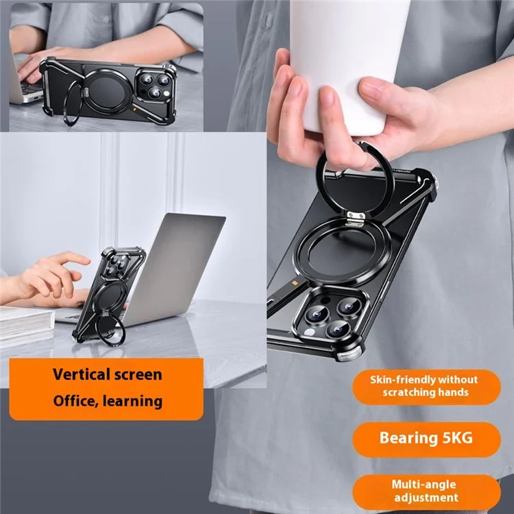 Cover Paraurti Z-Shape per iPhone 15 Pro Max con Supporto Magnetico Senza Cornice - Nero