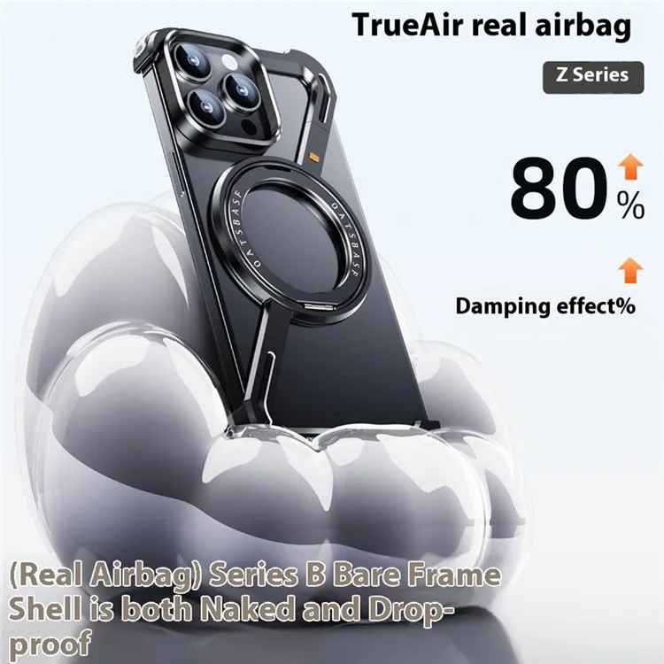 Custodia paraurti Z-Shape per iPhone 15 Pro con design magnetico senza cornice, supporto integrato - Nero