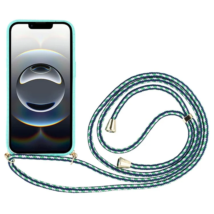 Bulk Purchasing For iPhone 16e Eco Friendly Case with Lanyard Compostable Wheat Straw+TPU Phone Cover - Sky Blue