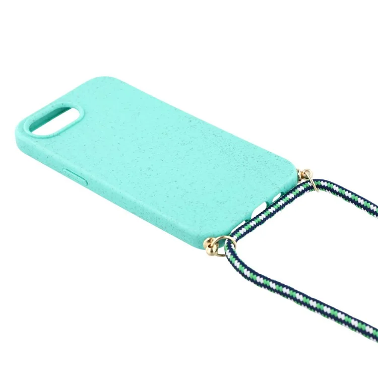 Bulk Purchasing For iPhone 16e Eco Friendly Case with Lanyard Compostable Wheat Straw+TPU Phone Cover - Sky Blue