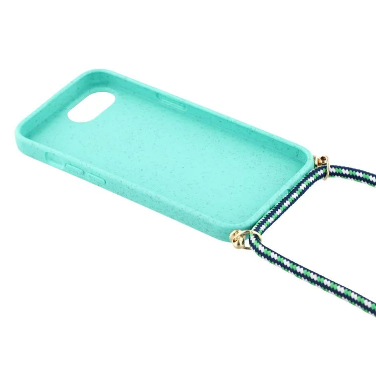 Bulk Purchasing For iPhone 16e Eco Friendly Case with Lanyard Compostable Wheat Straw+TPU Phone Cover - Sky Blue