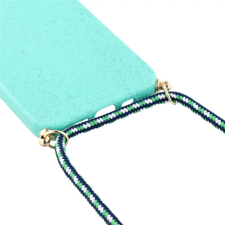 Bulk Purchasing For iPhone 16e Eco Friendly Case with Lanyard Compostable Wheat Straw+TPU Phone Cover - Sky Blue