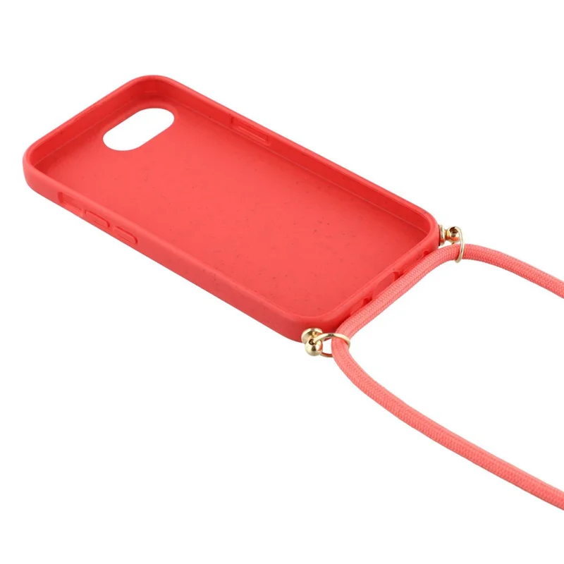 Bulk Purchasing For iPhone 17e / 16e Back Case Wheat Straw + TPU Shockproof Phone Cover with Adjustable Lanyard - Red