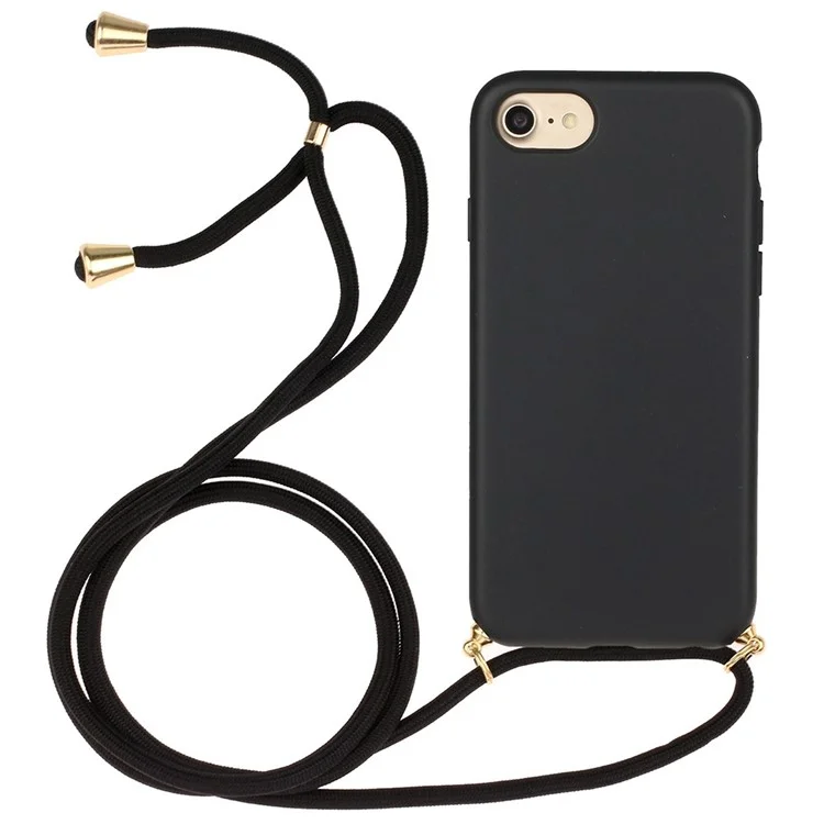 Bulk Purchasing For iPhone SE (2022) / (2020) / 8 / 7 Eco Friendly Case with Lanyard Wheat Straw+TPU Phone Cover - Black