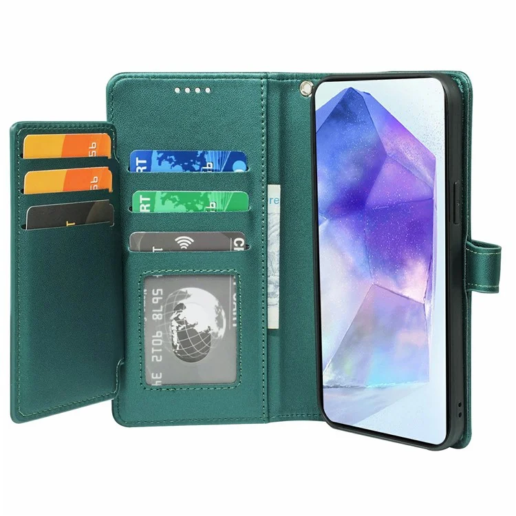 Чехол-кошелек для Nothing Phone 2 Pro с имитацией кожи, 9 отделениями для карт, подставкой и застежкой-пряжкой - Зеленый