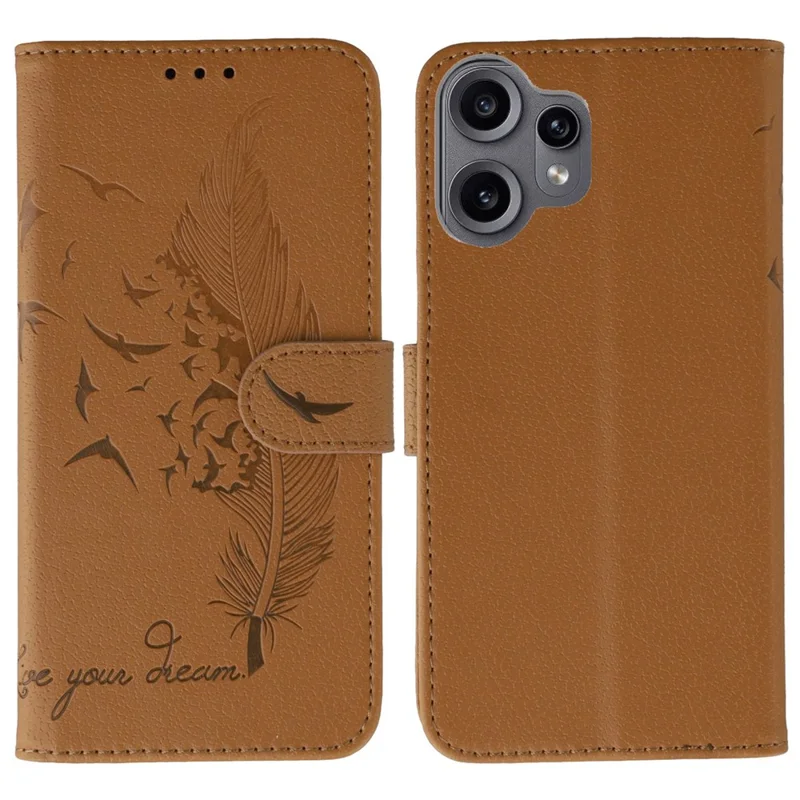 For Nothing CMF Phone 2 Pro Case Feather Imprint PU Leather Wallet Phone Cover - Brown