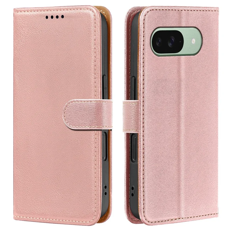For Google Pixel 9 Pro / Pixel 9 Case RFID Blocking Wallet Litchi Texture Leather Phone Cover Magnetic Clasp - Rose Gold