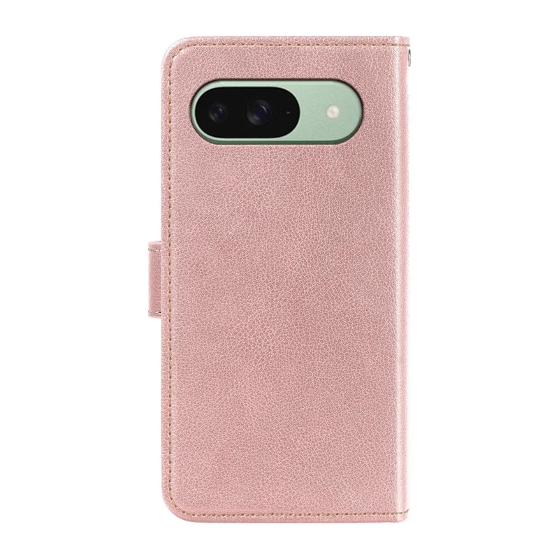 For Google Pixel 9 Pro / Pixel 9 Case RFID Blocking Wallet Litchi Texture Leather Phone Cover Magnetic Clasp - Rose Gold