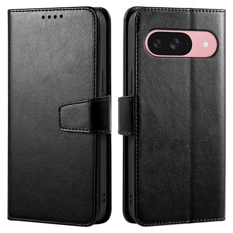 Funda con soporte, tarjetero y cartera de cuero para Google Pixel 9 Pro / Pixel 9 - Negro