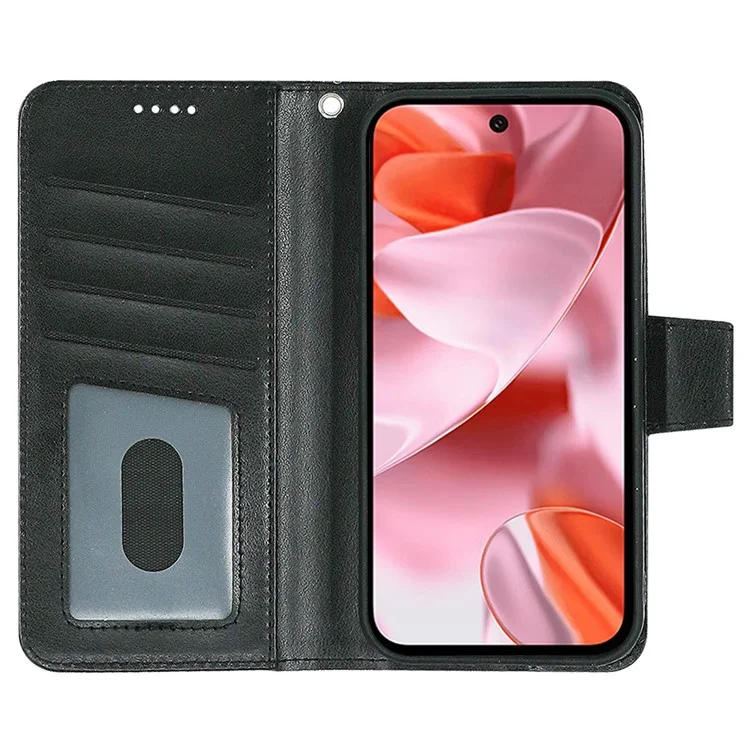 Funda con soporte, tarjetero y cartera de cuero para Google Pixel 9 Pro / Pixel 9 - Negro