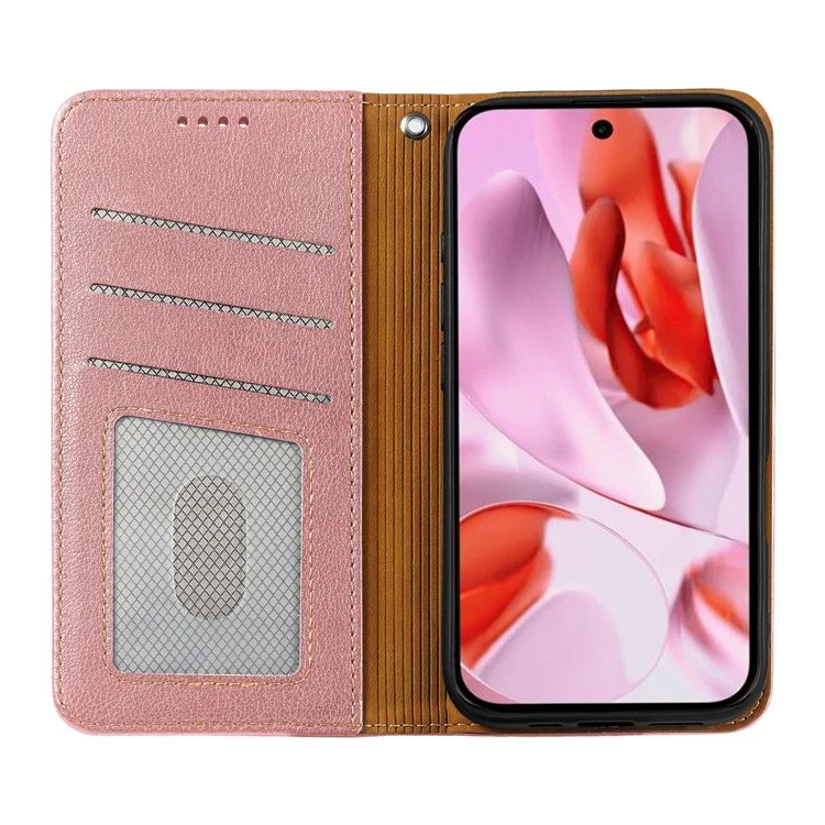 For Google Pixel 10 Pro / Pixel 10 Case Wallet RFID Blocking Leather Phone Cover Strong Magnetic Closure - Rose Gold