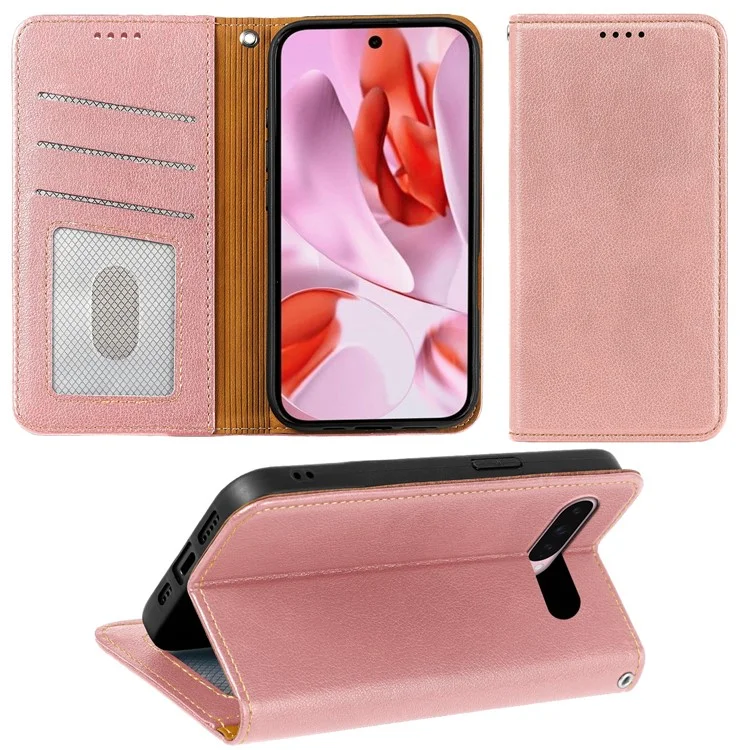 For Google Pixel 10 Pro / Pixel 10 Case Wallet RFID Blocking Leather Phone Cover Strong Magnetic Closure - Rose Gold