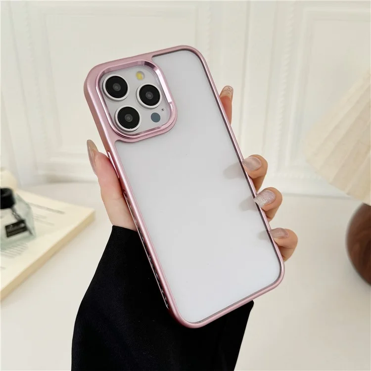 For iPhone 16 Pro Clear Phone Case Electroplating Edge PC Acrylic Back Cover - Pink