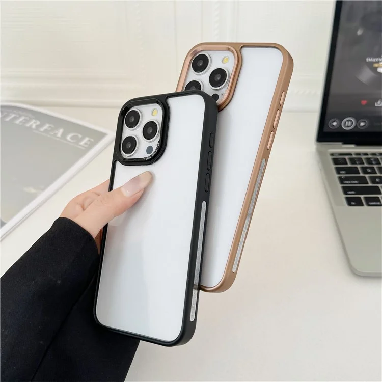 For iPhone 16 Pro Clear Phone Case Electroplating Edge PC Acrylic Back Cover - Pink