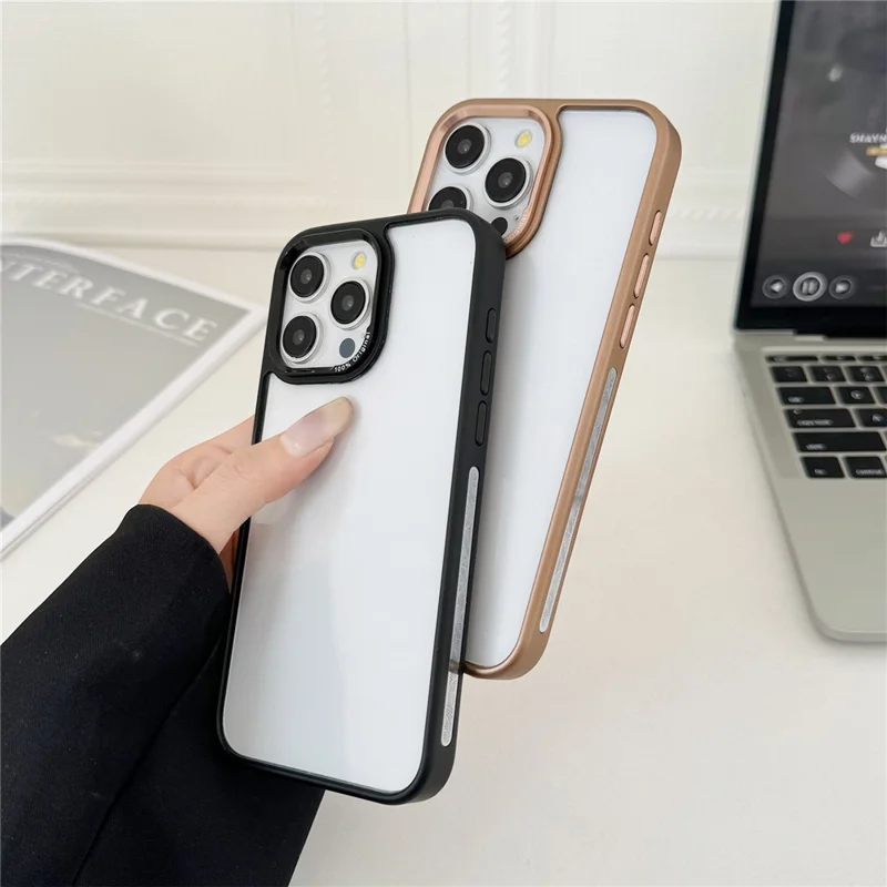 For iPhone 14 Pro Max Clear Phone Case Electroplating Edge PC Acrylic Back Cover - Pink