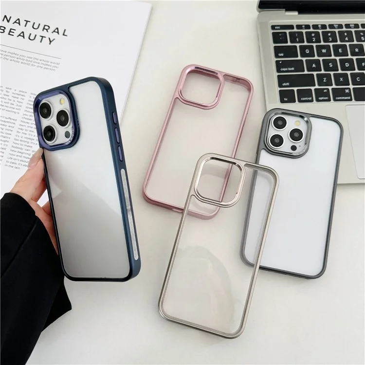 For iPhone 14 Pro Max Clear Phone Case Electroplating Edge PC Acrylic Back Cover - Pink