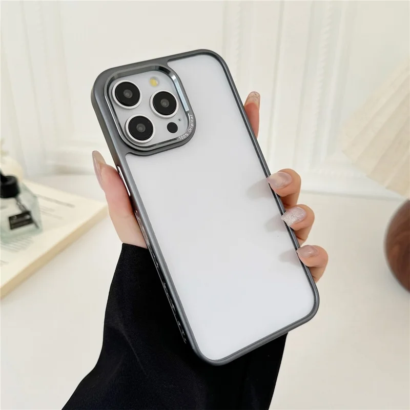 For iPhone 14 Pro Clear Phone Case Electroplating Edge PC Acrylic Back Cover - Grey