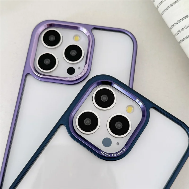 For iPhone 14 Pro Clear Phone Case Electroplating Edge PC Acrylic Back Cover - Grey