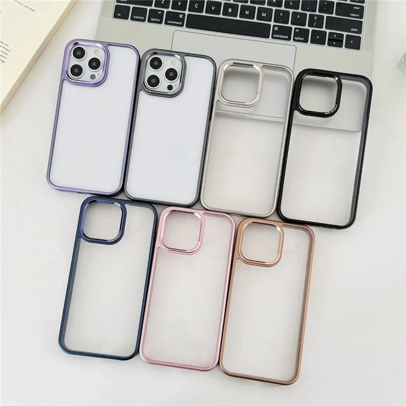 For iPhone 14 Pro Clear Phone Case Electroplating Edge PC Acrylic Back Cover - Grey