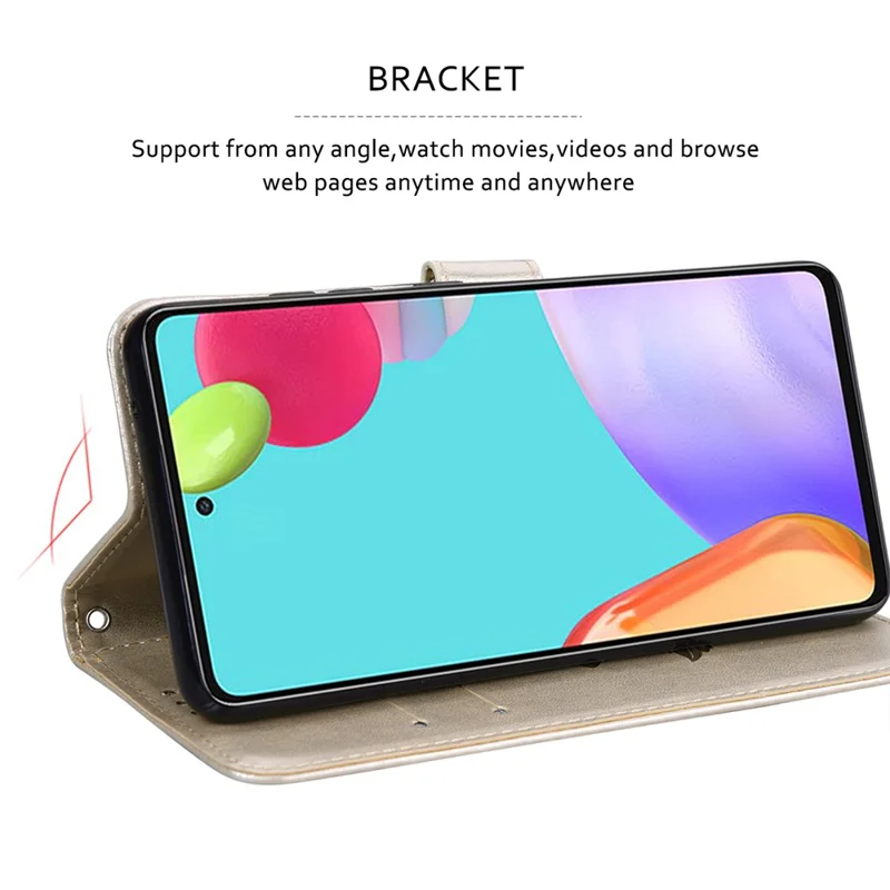 Samsung Galaxy A56 5G-hoesje met rozenpatroon, lederen portemonneebehuizing met riempje - Goud
