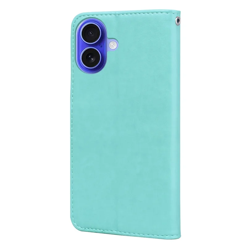 For iPhone 16 Case Rose Pattern Leather Wallet Phone Cover with Strap - Green