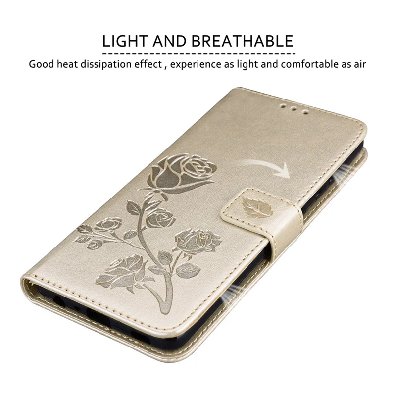 For iPhone 16 Plus Case Rose Pattern Leather Wallet Phone Cover with Strap - Gold