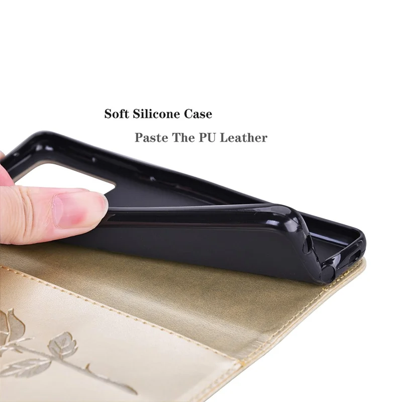 For iPhone 16 Plus Case Rose Pattern Leather Wallet Phone Cover with Strap - Gold