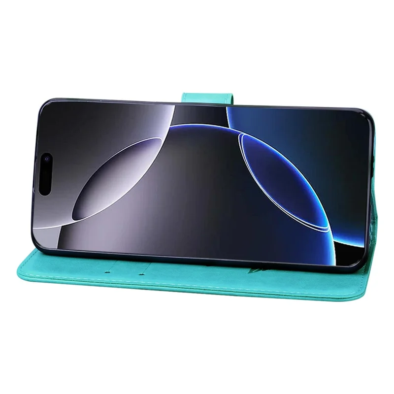 Für iPhone 15 Pro Max Hülle Rosendesign Leder Brieftasche Handyhülle mit Trageriemen - Grün