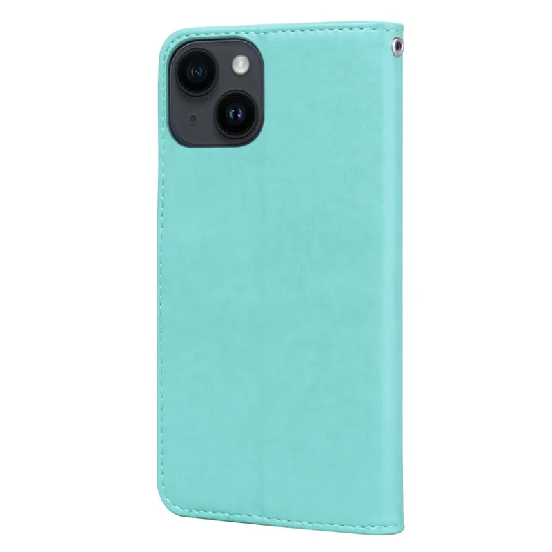 For iPhone 15 Case Rose Pattern Leather Wallet Phone Cover with Strap - Green