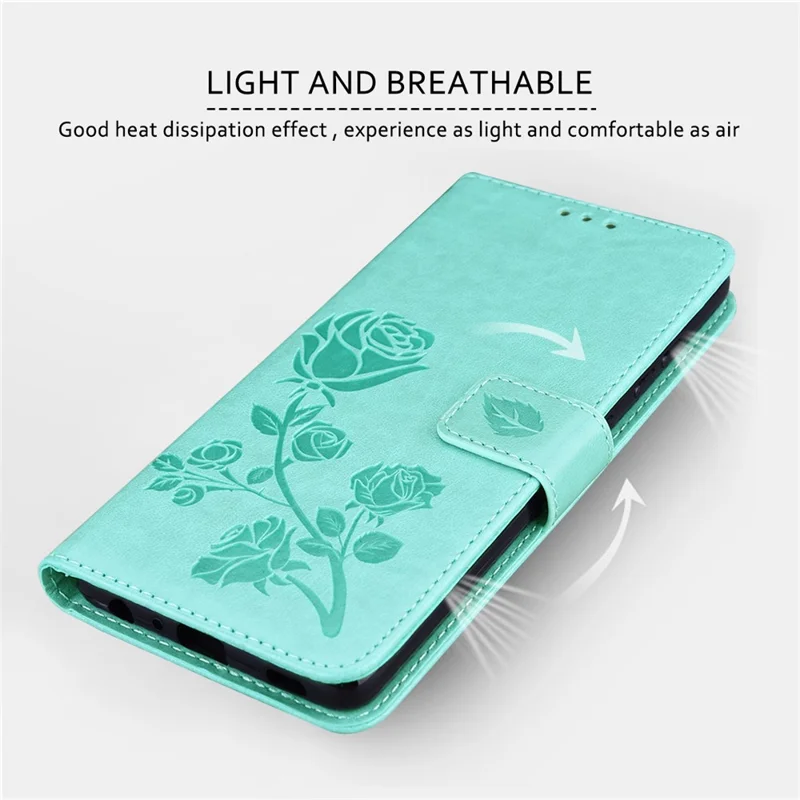 For iPhone 15 Case Rose Pattern Leather Wallet Phone Cover with Strap - Green