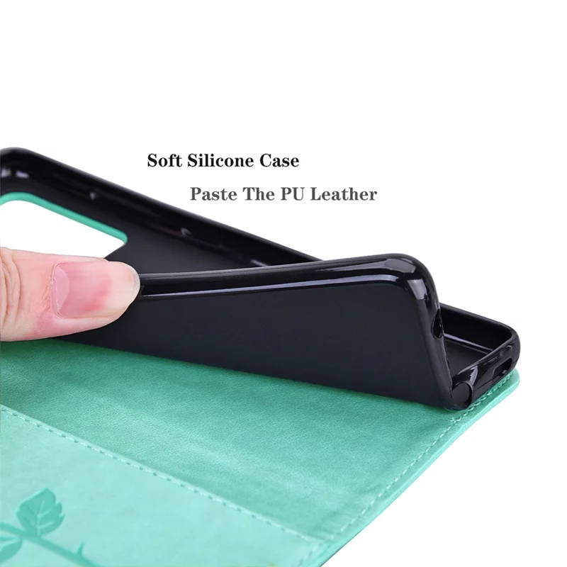 Zijden Rozenpatroon Leren Wallet Hoesje voor Samsung Galaxy A35 5G met Bandje - Groen