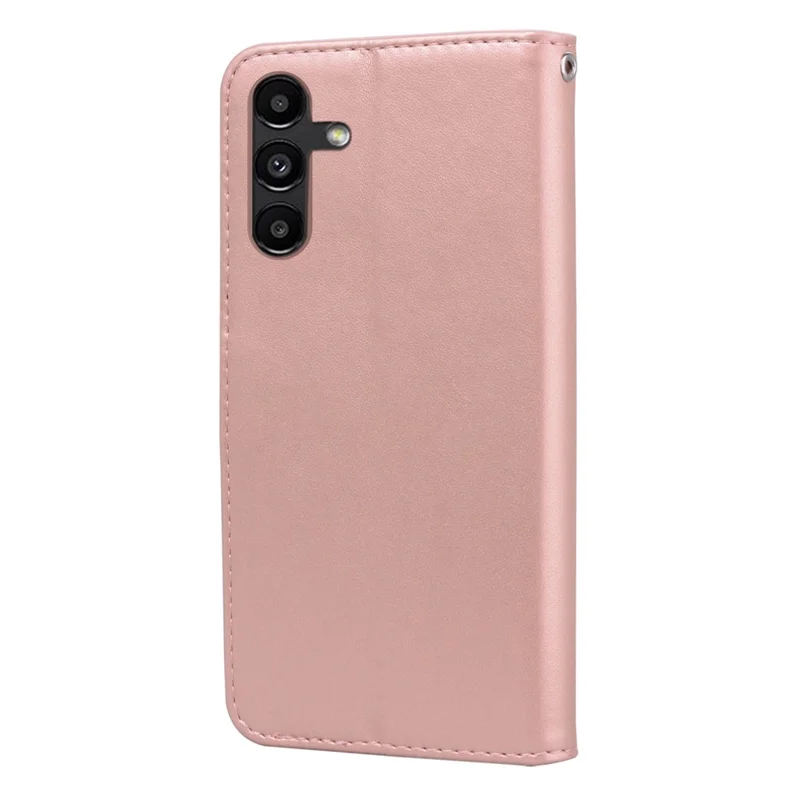 For Samsung Galaxy A25 5G (Global) (161mm) Case Rose Pattern Leather Wallet Phone Cover with Strap - Rose Gold