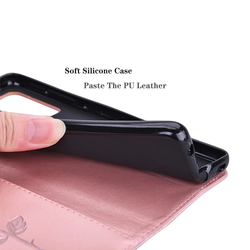 For Samsung Galaxy A25 5G (Global) (161mm) Case Rose Pattern Leather Wallet Phone Cover with Strap - Rose Gold