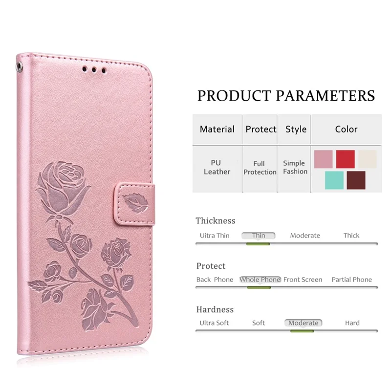 For Samsung Galaxy A25 5G (Global) (161mm) Case Rose Pattern Leather Wallet Phone Cover with Strap - Rose Gold