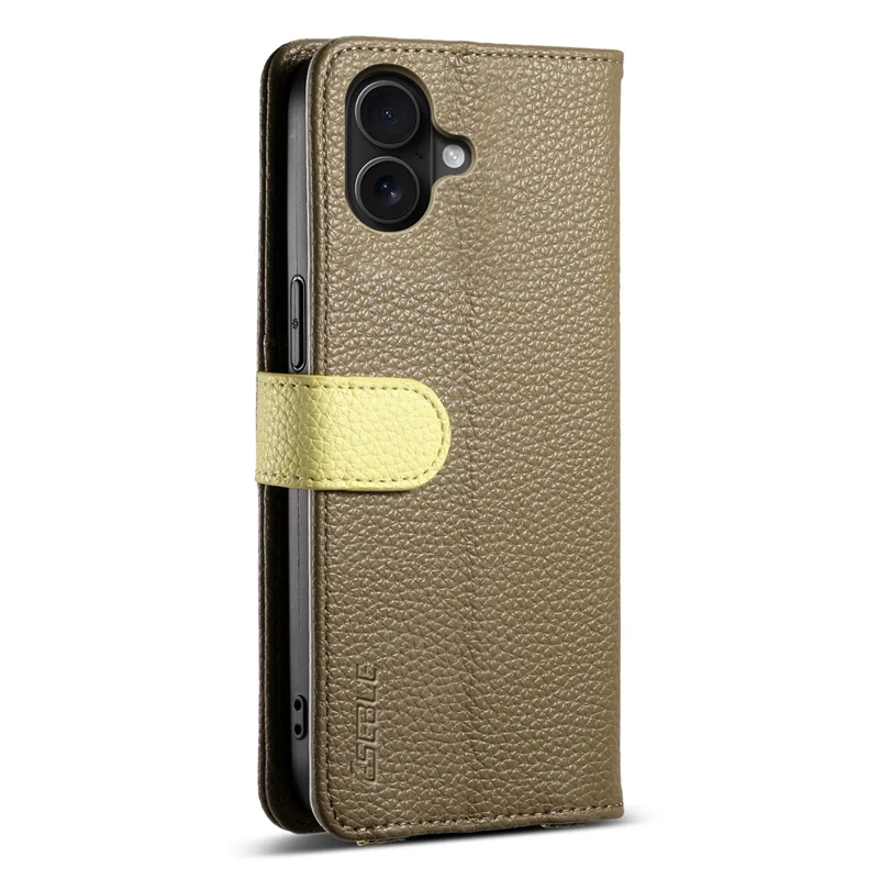ESEBLE E11 For iPhone 16 Case Zipper Pocket Litchi Texture Leather Phone Cover with Mirror and Wrist Strap - Brown