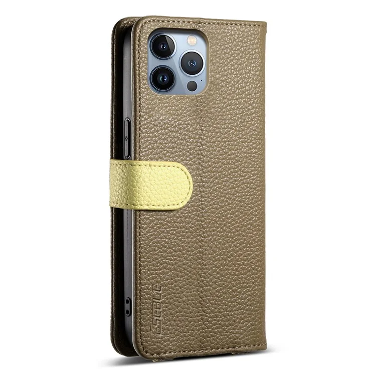 ESEBLE E11 For iPhone 15 Pro Case Zipper Pocket Litchi Texture Leather Phone Cover with Mirror and Wrist Strap - Brown