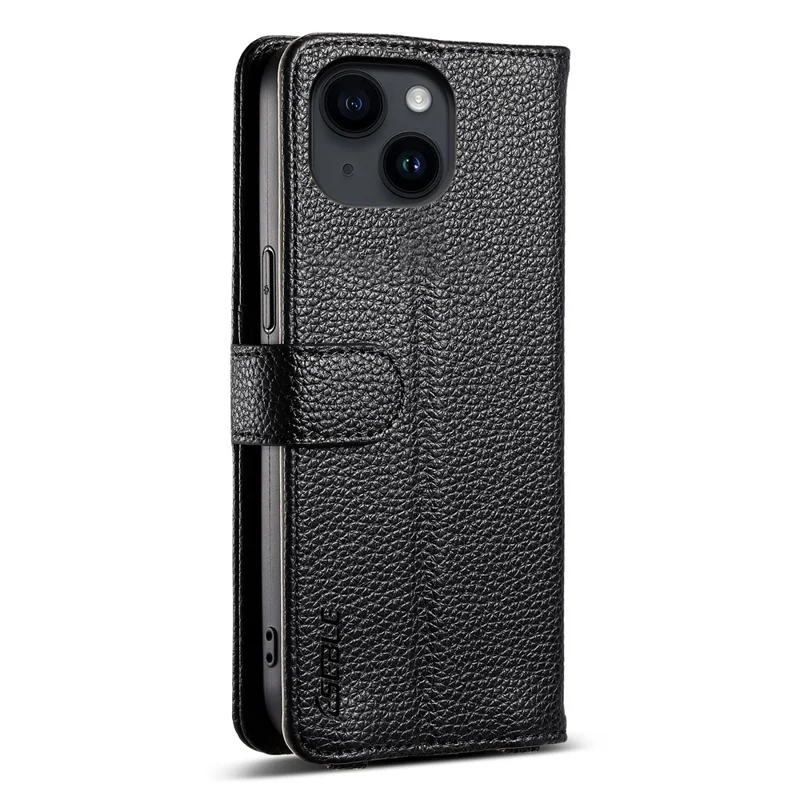 ESEBLE E11 For iPhone 15 Case Zipper Pocket Litchi Texture Leather Phone Cover with Mirror and Wrist Strap - Black