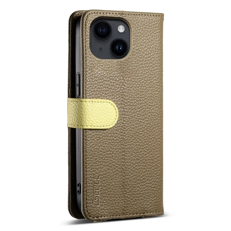 ESEBLE E11 For iPhone 15 Plus / 14 Plus Case Zipper Pocket Litchi Texture Leather Phone Cover with Mirror and Wrist Strap - Brown