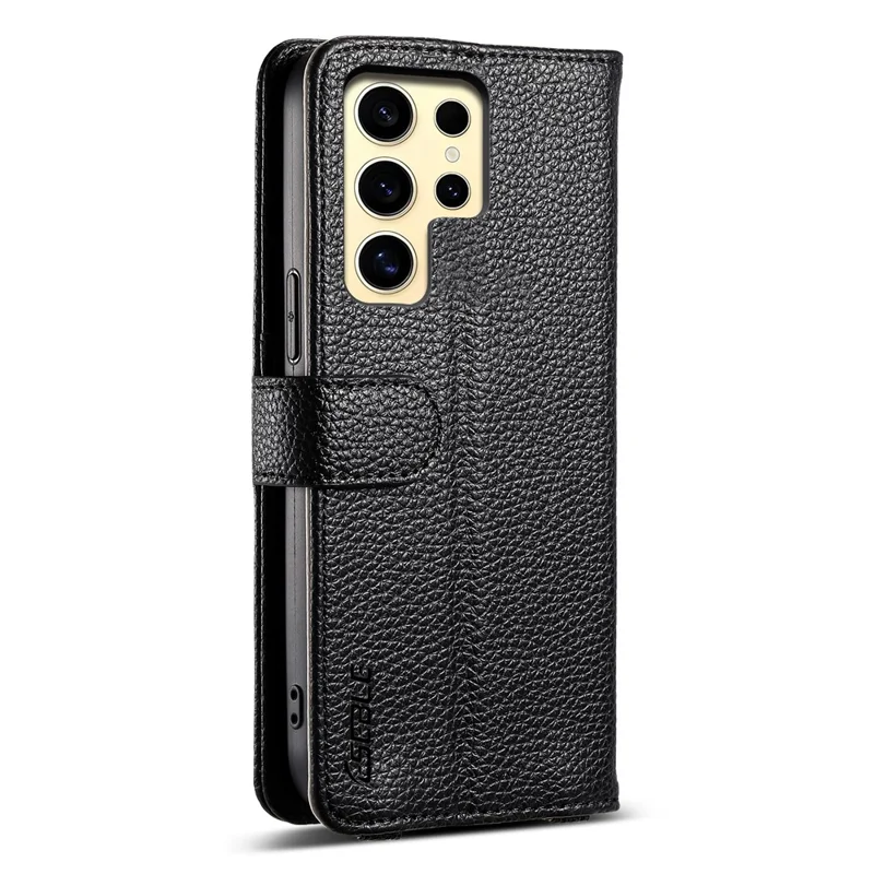 ESEBLE E11 For Samsung Galaxy S24 Ultra Case Zipper Pocket Litchi Texture Leather Phone Cover with Mirror and Wrist Strap - Black