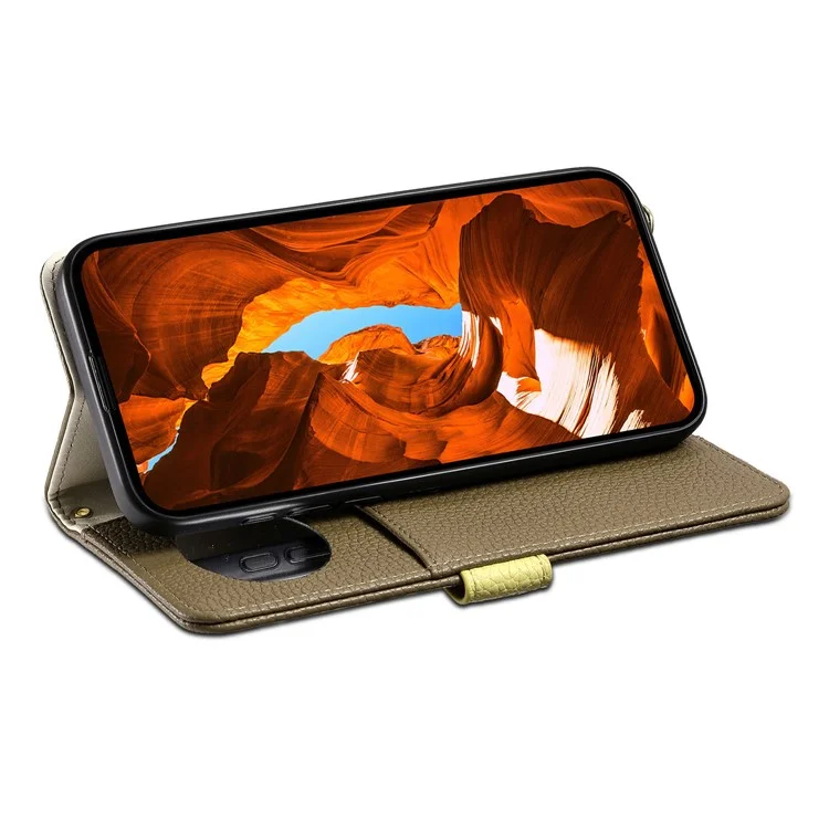 ESEBLE E11 Étui pour Samsung Galaxy S24+ avec Pochette à Fermeture Éclair, Texture de Cuir Grenue, Miroir et Dragonne - Marron